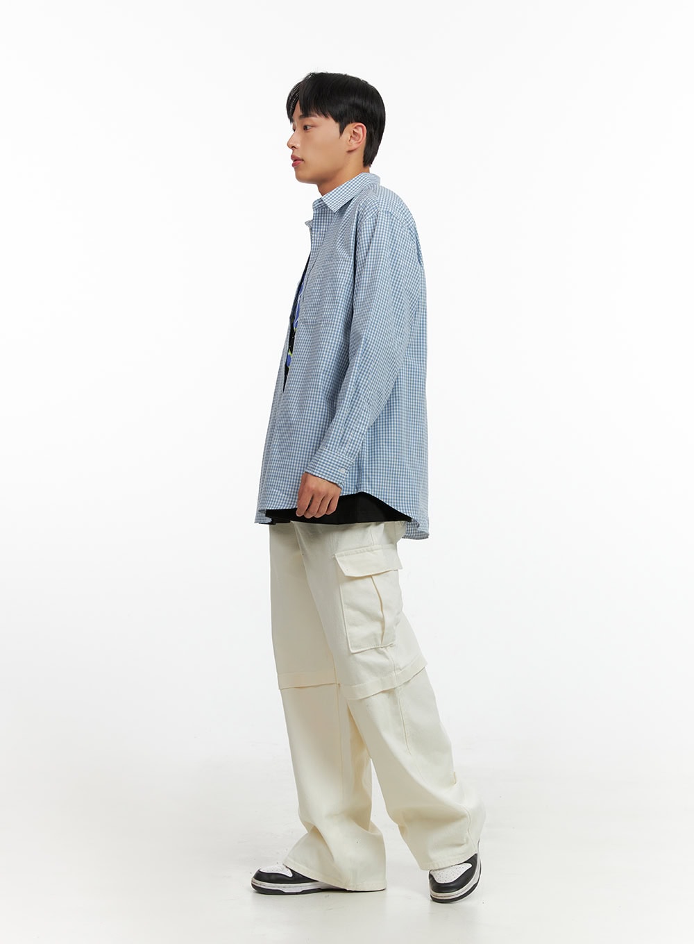 Men's Gingham Cotton Collared Shirt IU412