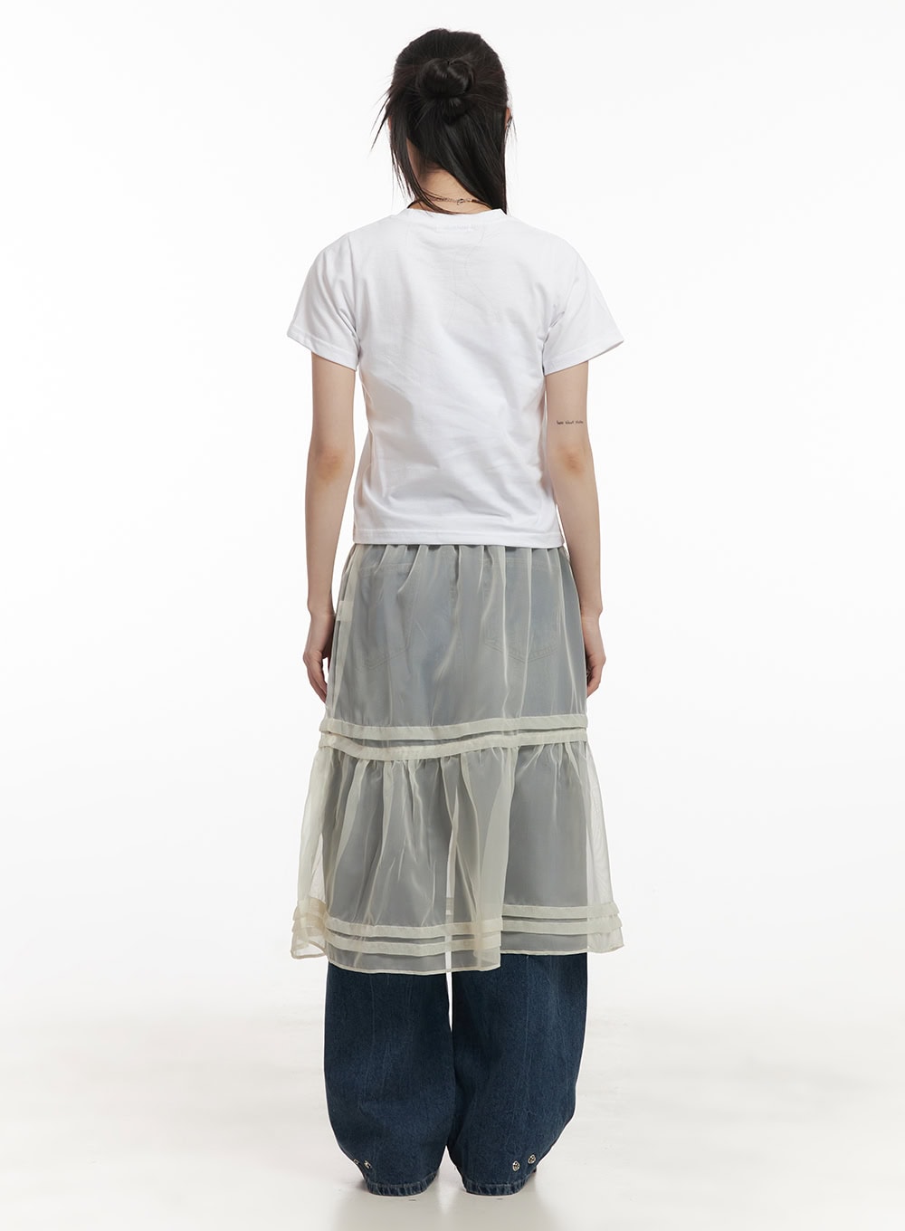 Sheer Tiered Ruffle Midi Skirt CF518