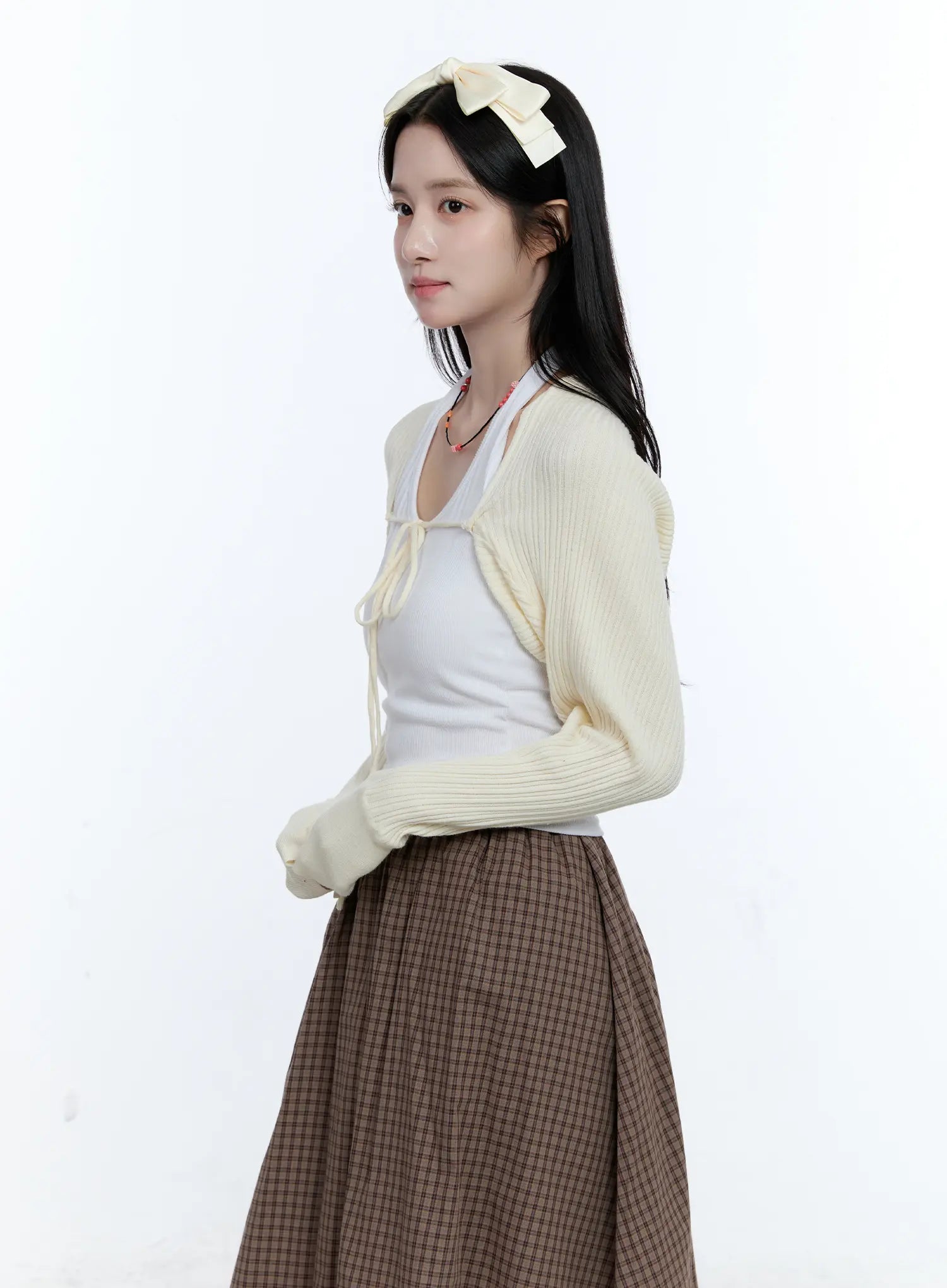 Ribbed Bow-Tie Knit Bolero CG514