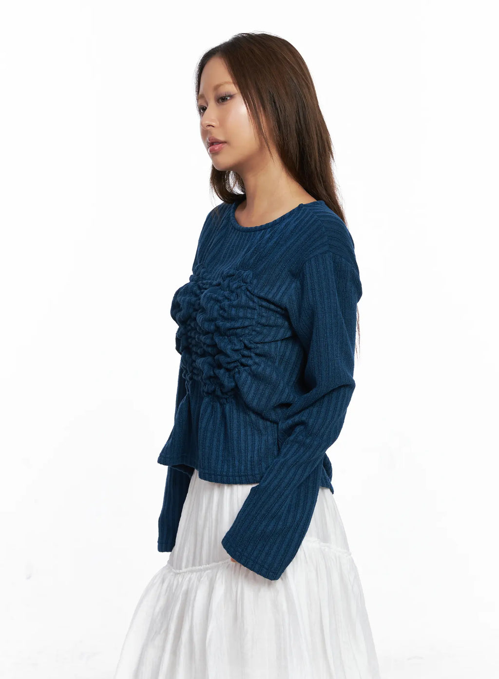 Ruffled Ribbed Long Sleeve Top CO510