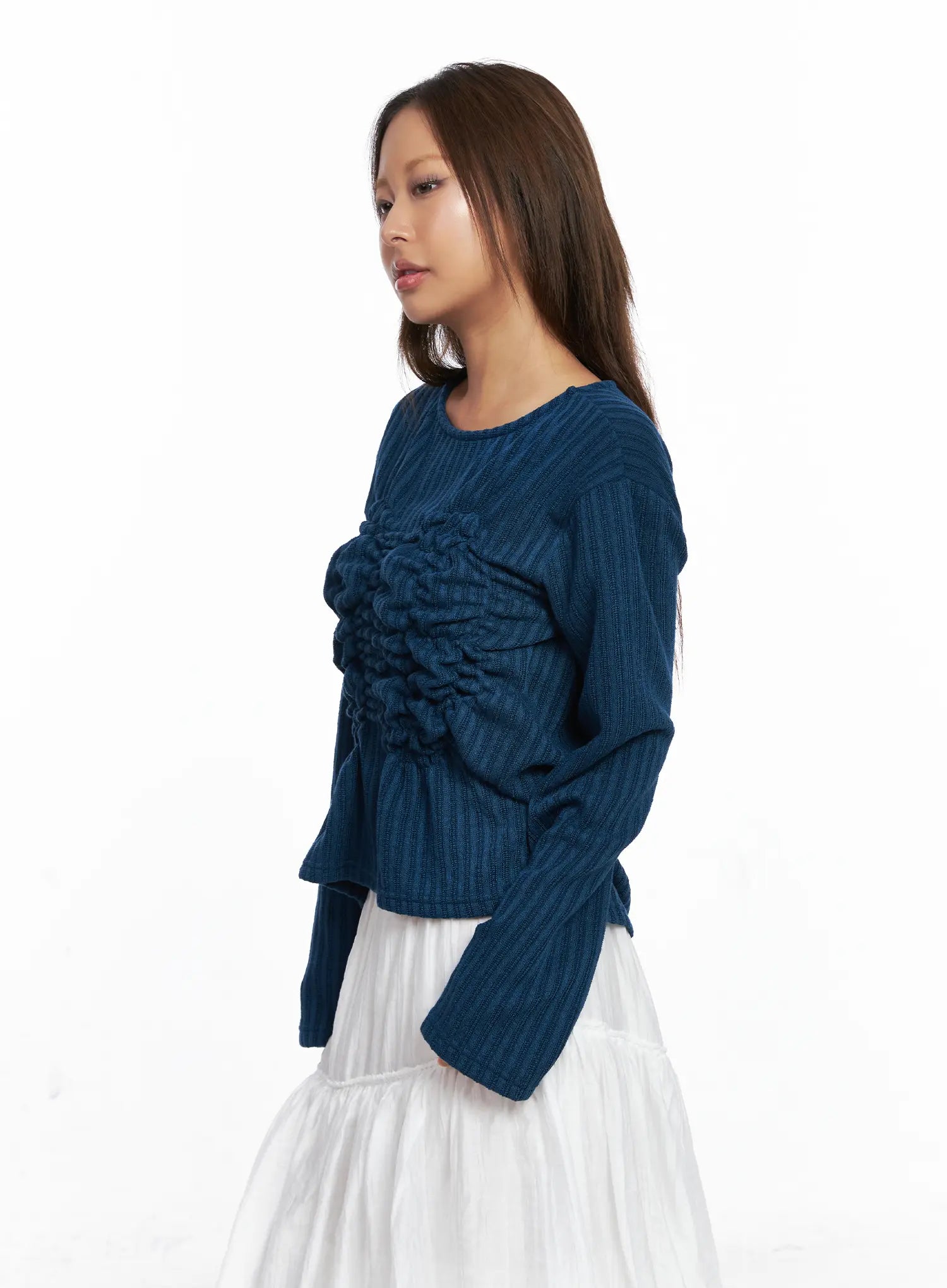 Ruffled Ribbed Long Sleeve Top CO510