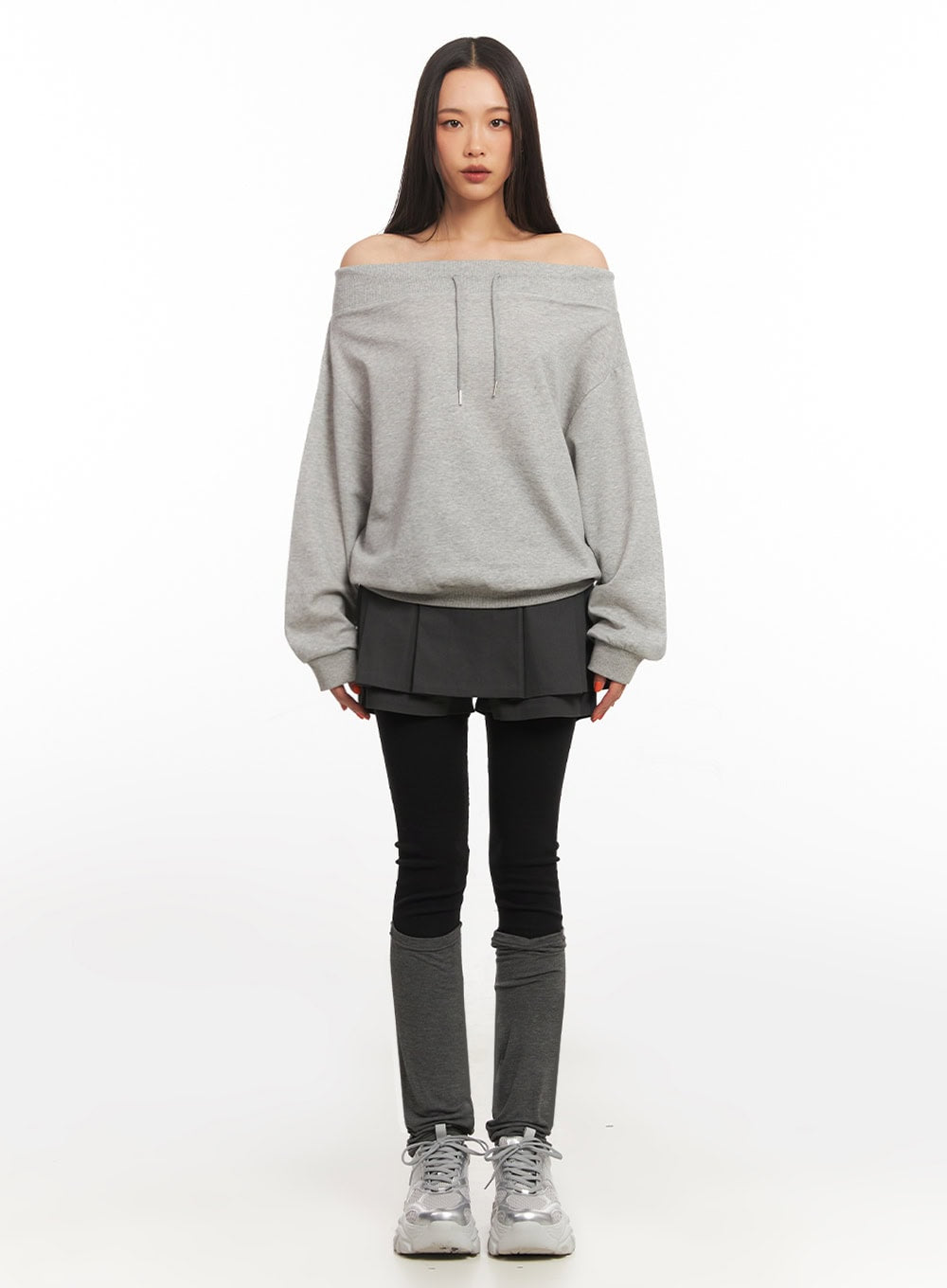 Stringed Off-Shoulder Sweatshirt IA504