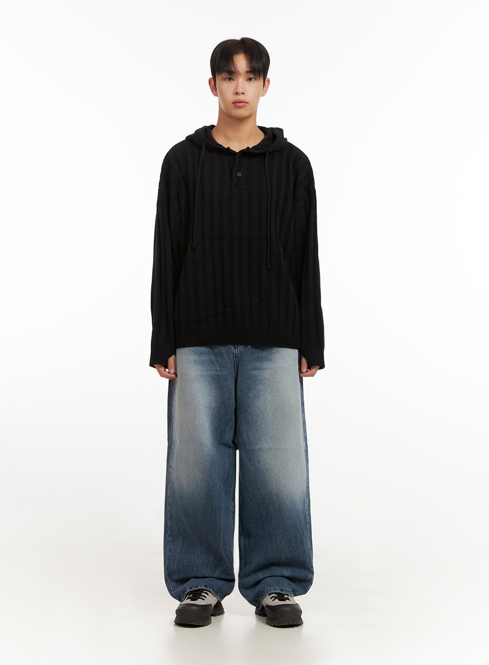 Men's Wide-Fit Washed Denim Jeans ID406