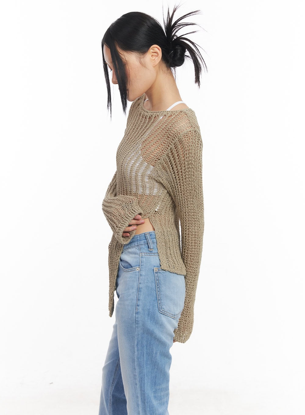 Slit Mesh Knit Sweater Top CY528