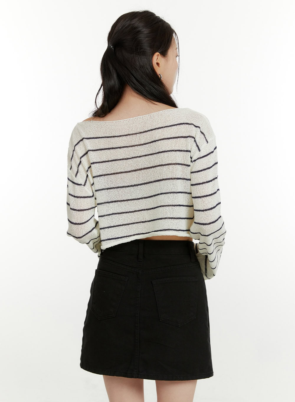 Summer Boat Neck Stripe Crop Top OU418
