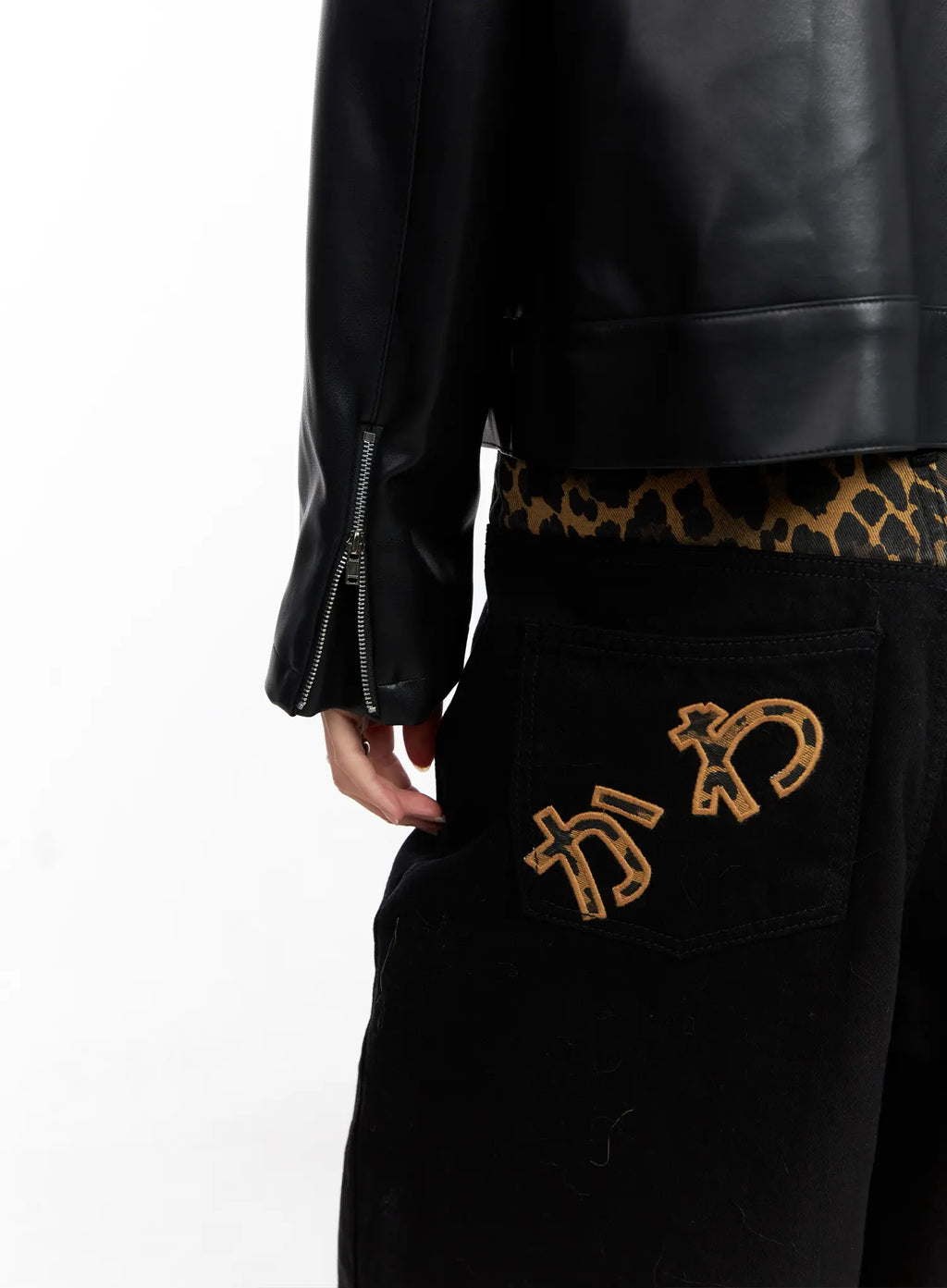 Graphic Crop Leather Jacket CC1109