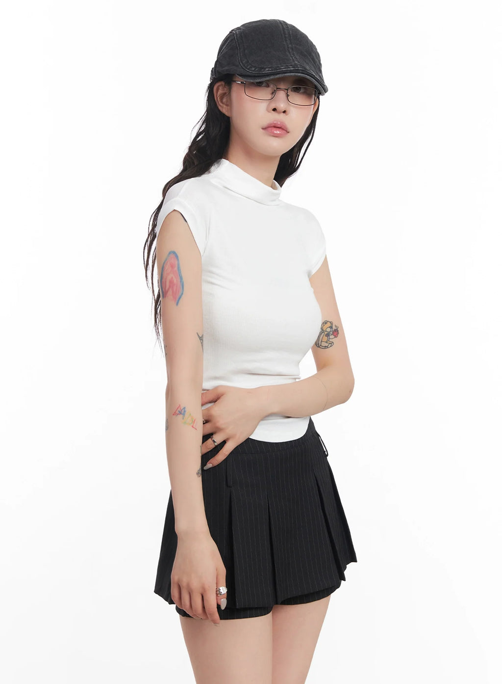 Mock Neck Fitted Short-Sleeve Top IC503