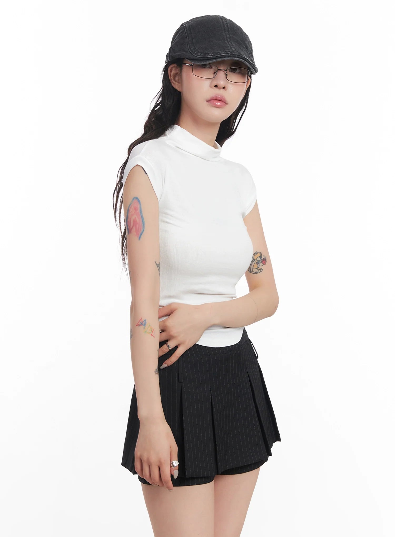 Mock Neck Fitted Short-Sleeve Top IC503