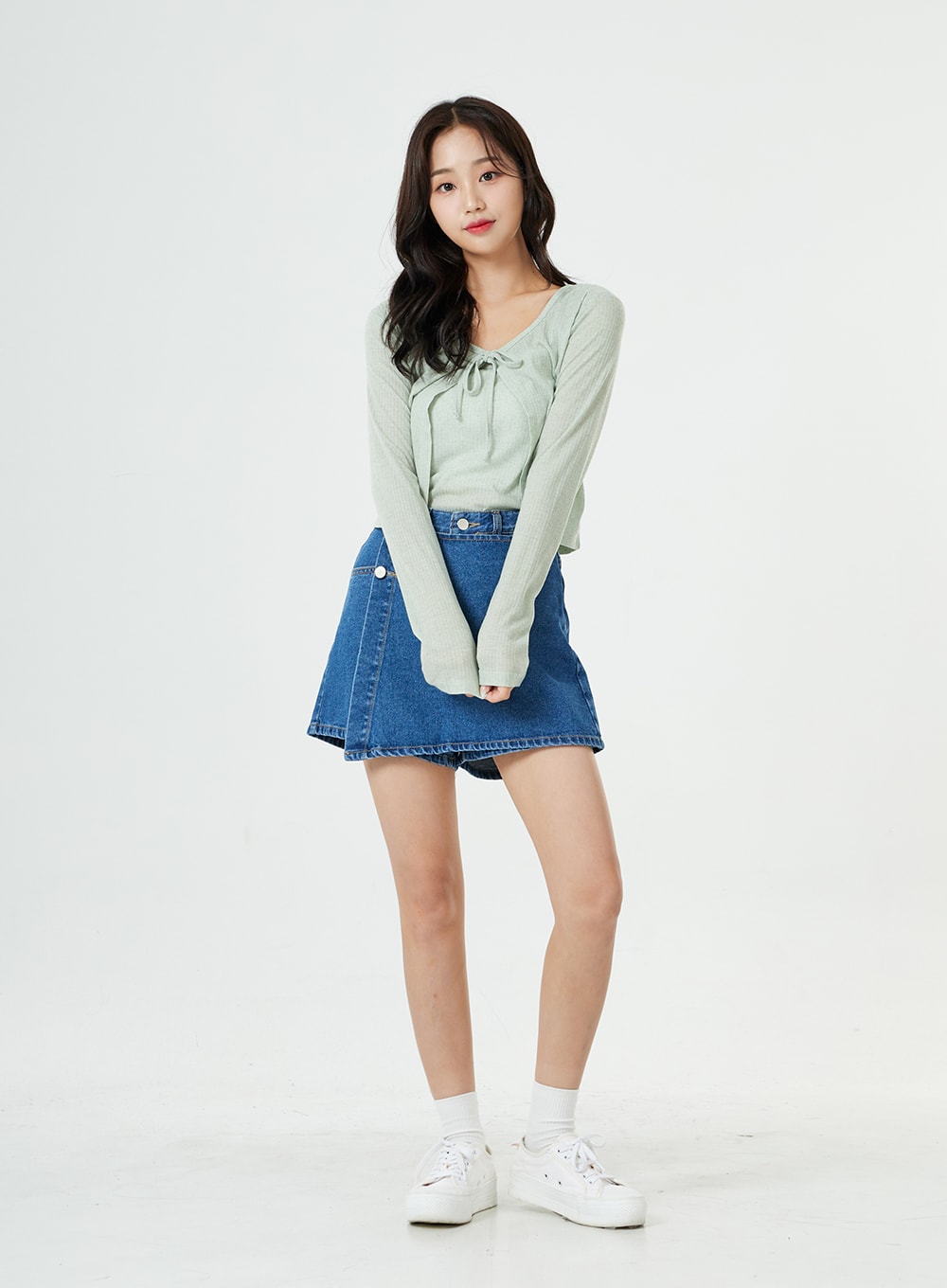 Button Wrap Cotton Denim Shorts BG25