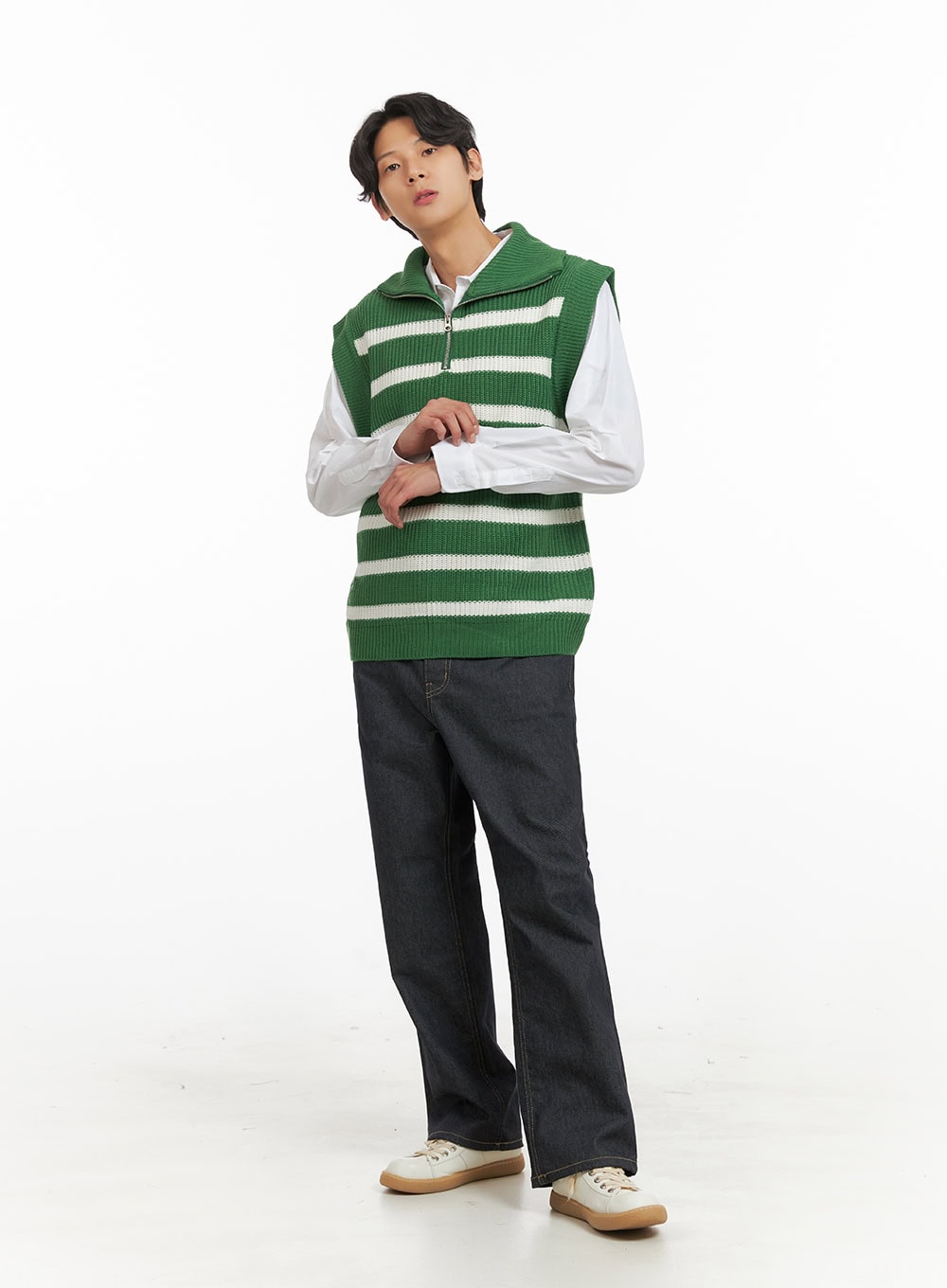 Men's Half Zip-Up Stripe Vest IY424