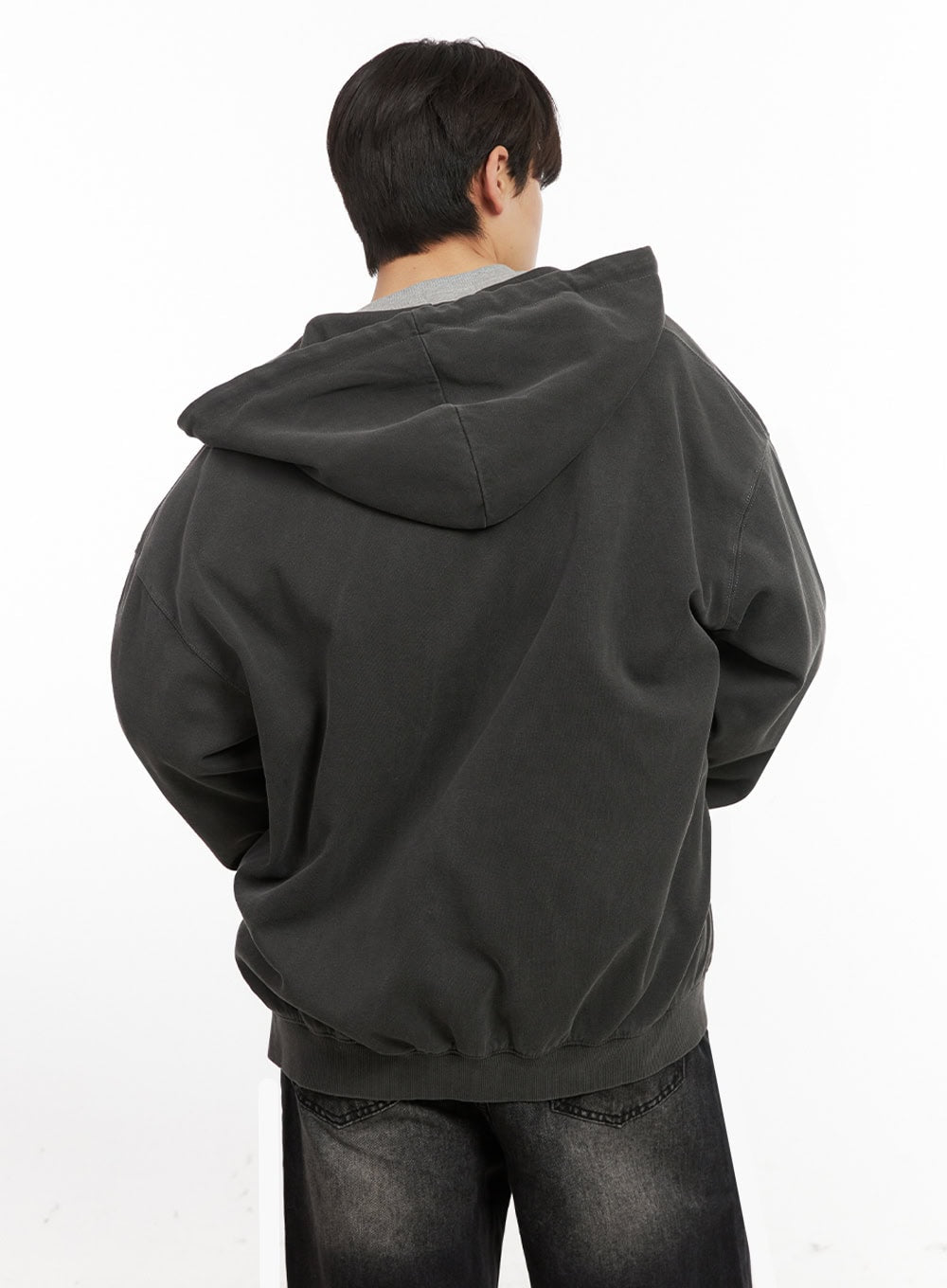 Men's Oversized Washed Zip-Up Hoodie IJ517