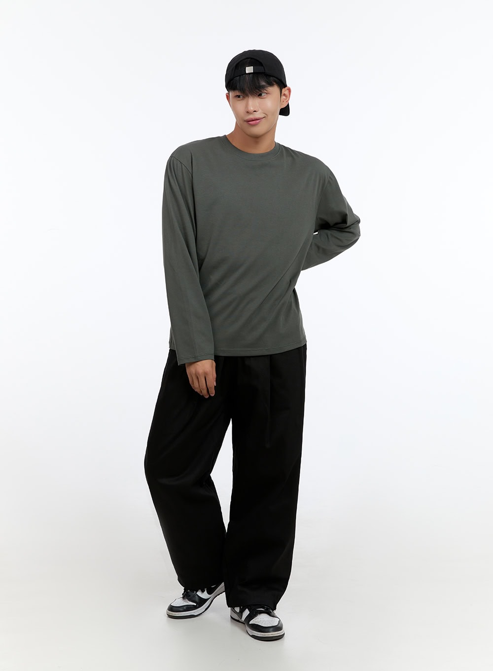 Men's Basic Cotton Long Sleeve T-Shirt (Dark Green) IS412