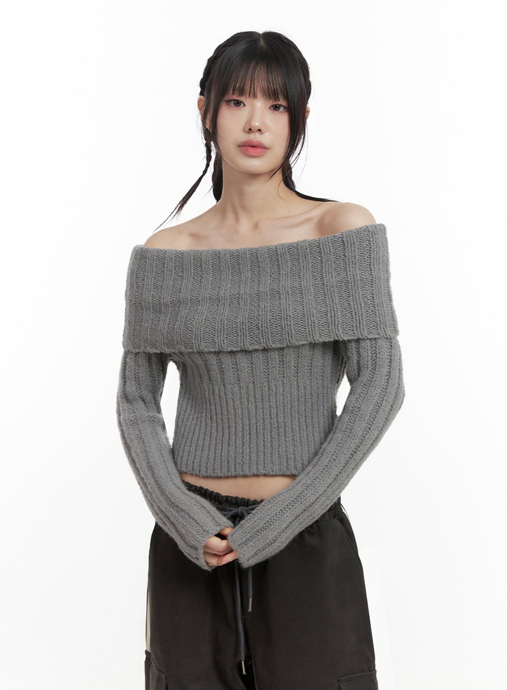 Slim-Fit Off-Shoulder Sweater ID402