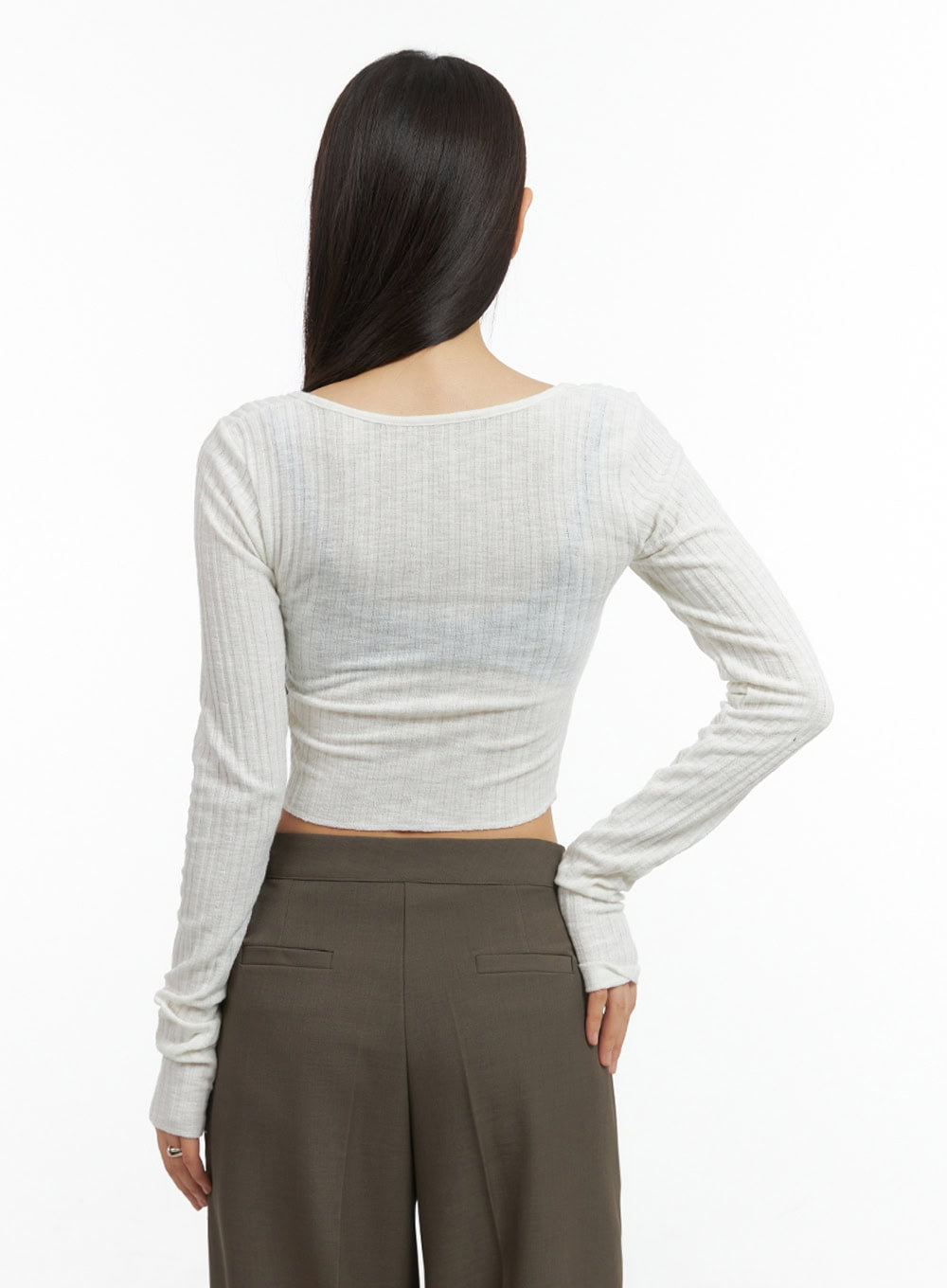 Slit Zip-Up Square Neck Crop Top IS402