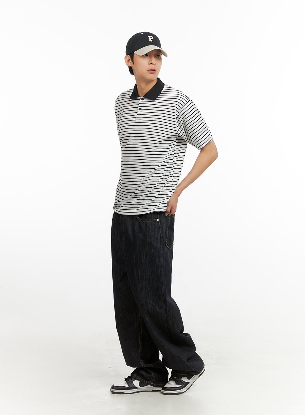 Men's Striped Collar T-Shirt (White) IU405