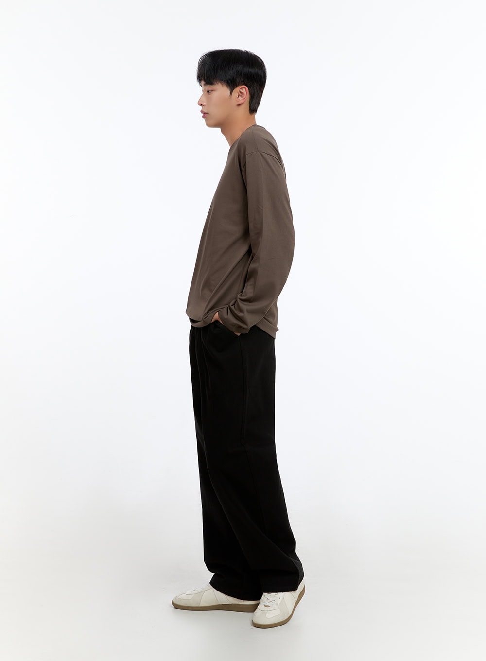 Men's Basic Cotton Long Sleeve T-Shirt (Brown) IS412