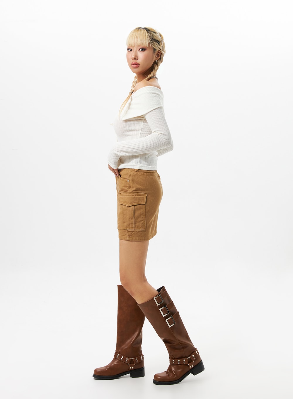 Off-Shoulder Ribbed Cardigan IO324