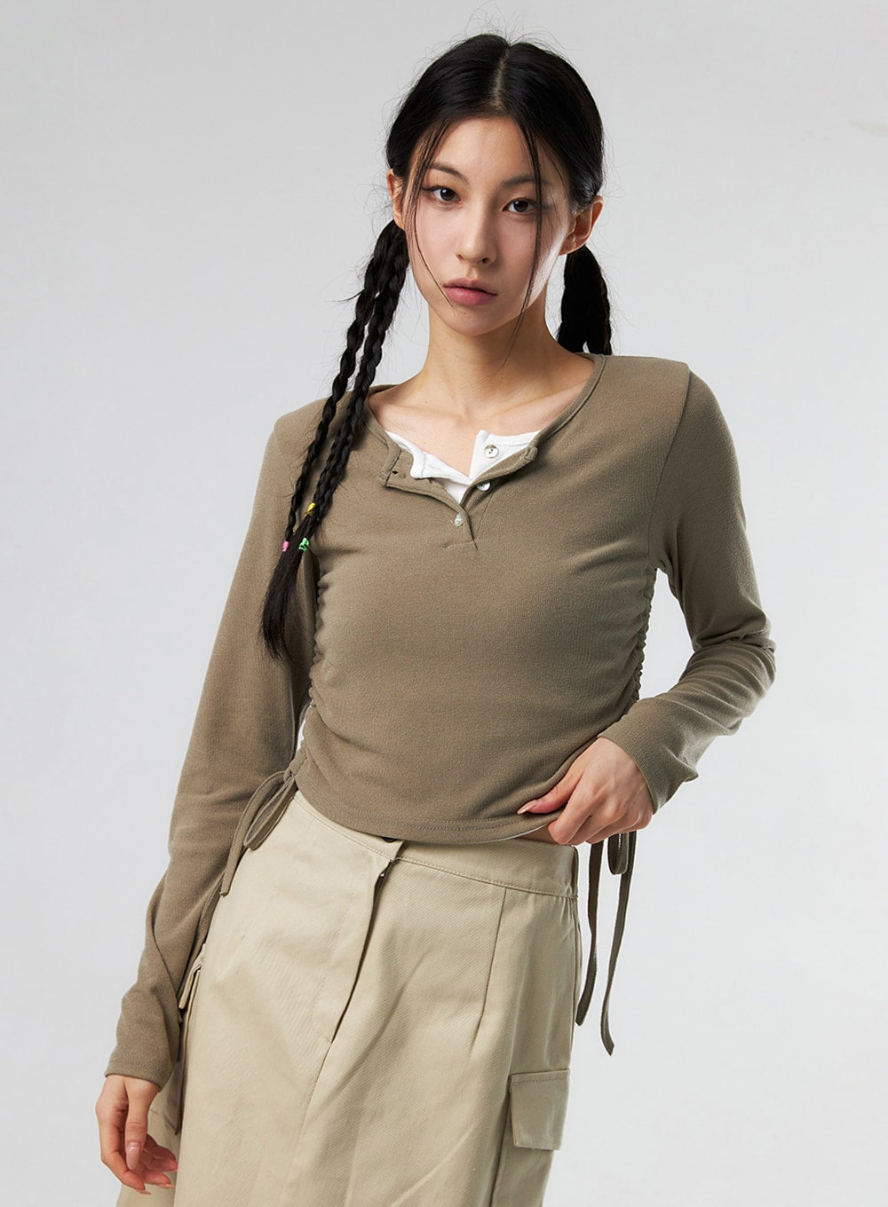 Ruched Long Sleeve Top IS327