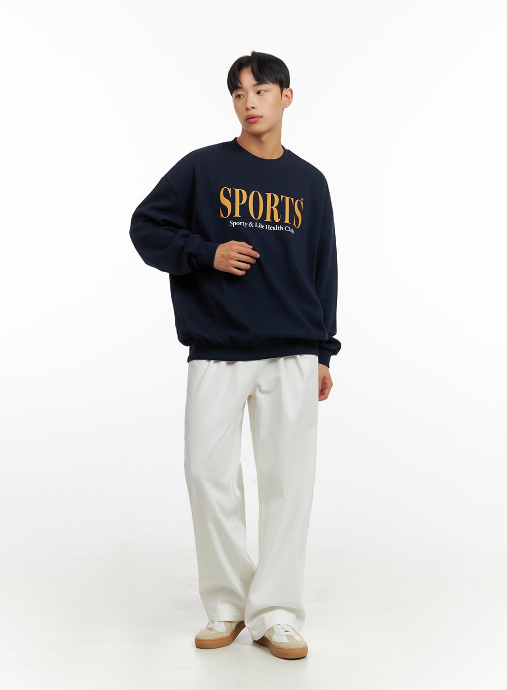 Men's Graphic Lettering Crewneck Sweatshirt (Dark Blue) IU414