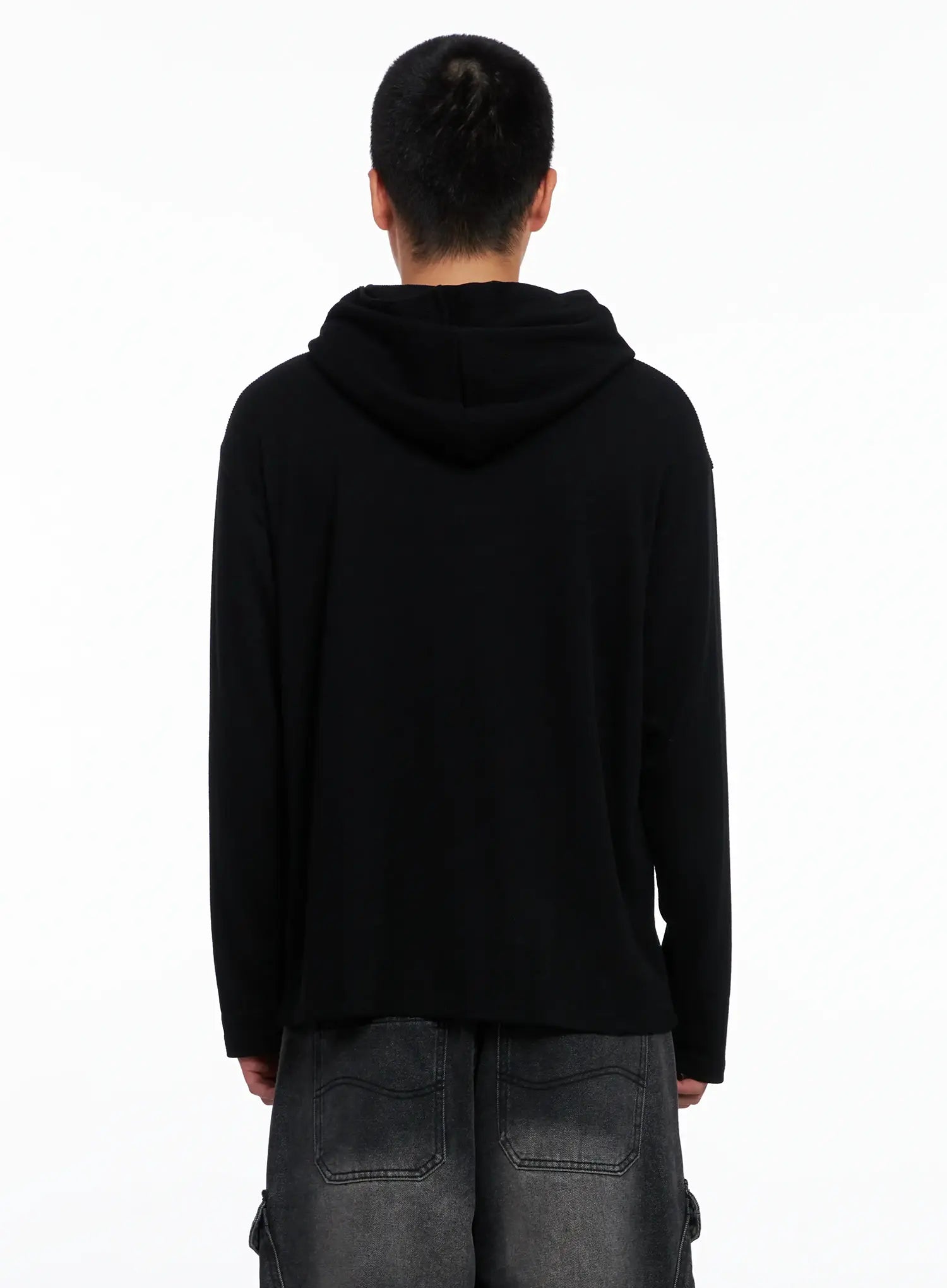 Men's Ribbed Layered Hooded Long Sleeve Tee IS509