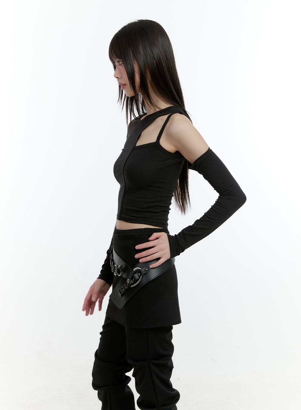 One-Shoulder Cutout Crop Top CF507