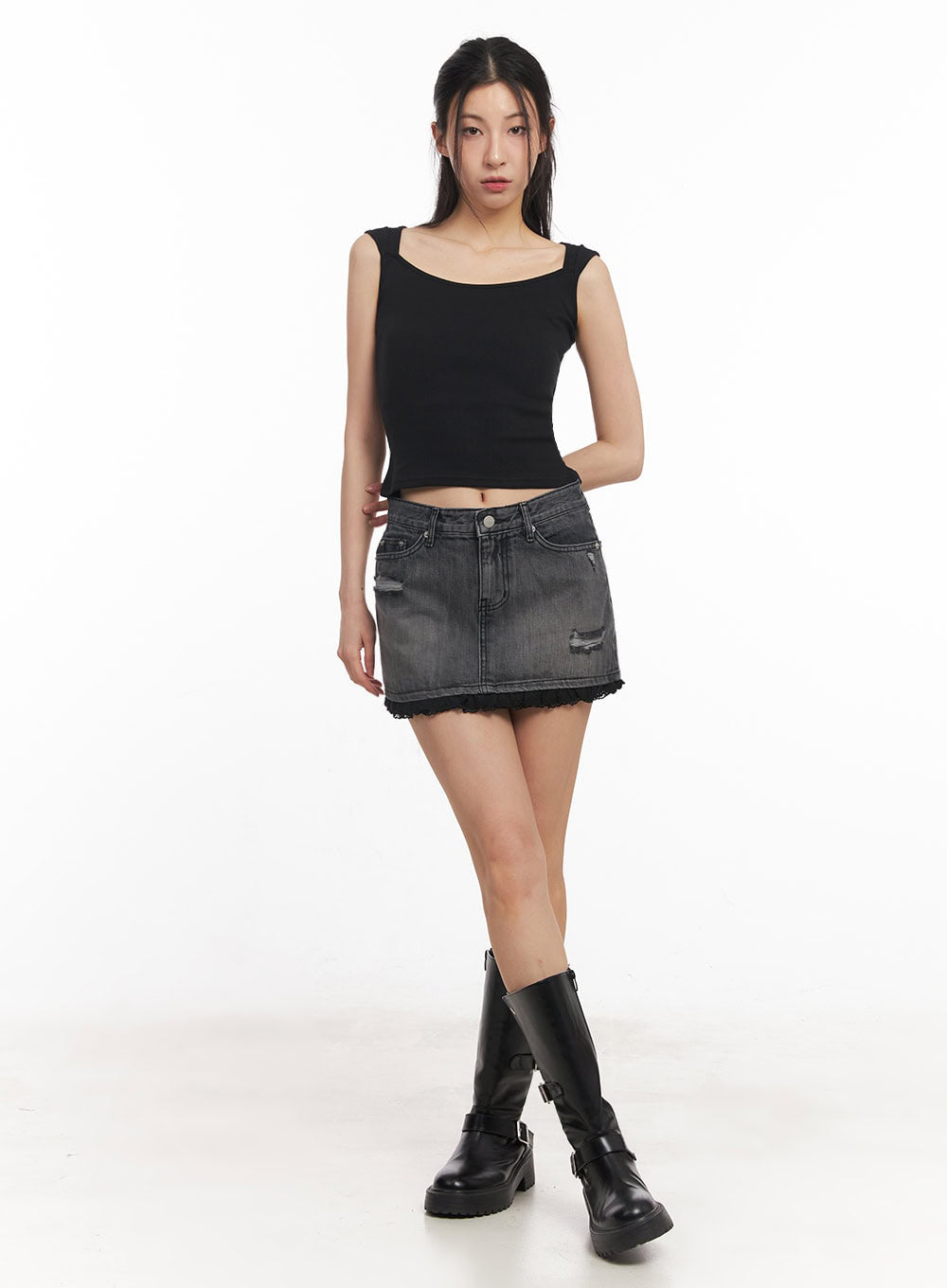 Square-Neck Off-Shoulder Top IY529