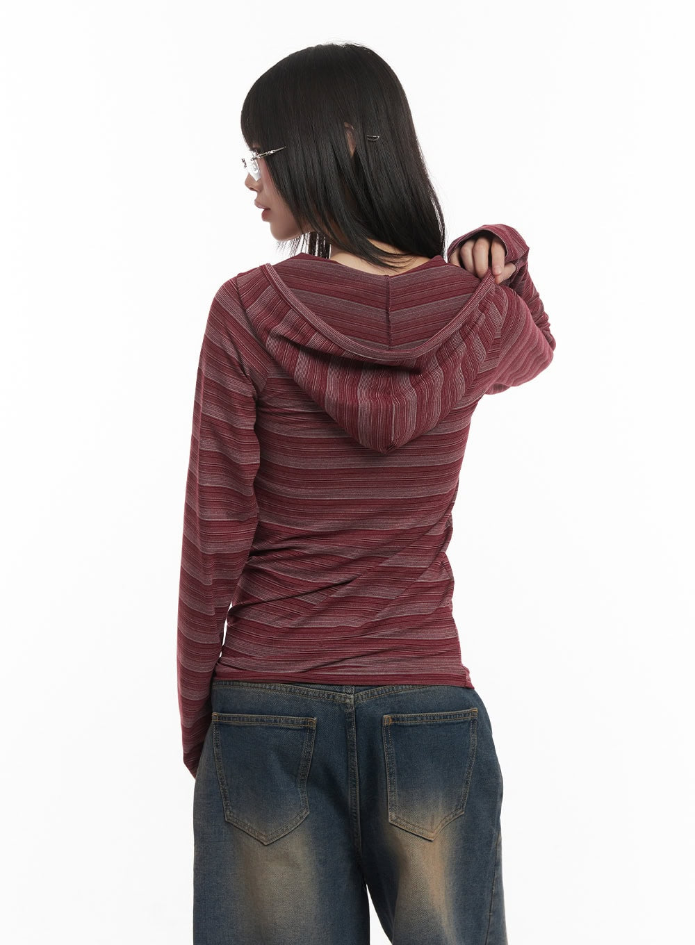 Striped Buttoned Slim-Fit Hoodie CF519