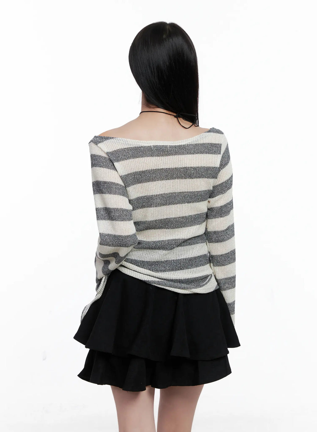 Striped Ruched Wide Neck Top CS523