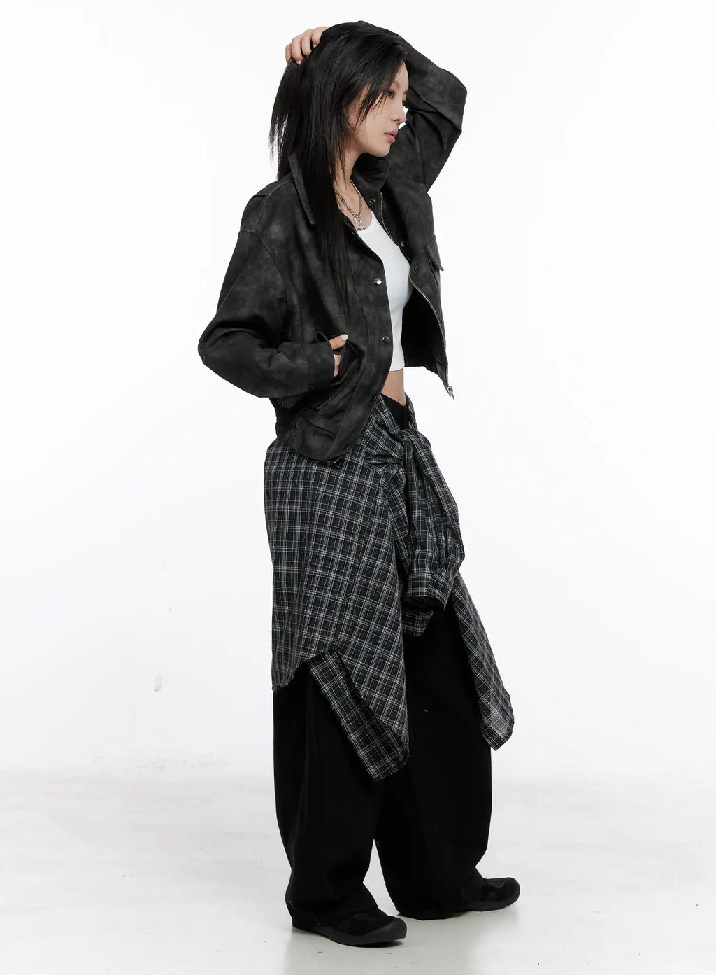 Vintage Washed Faux Leather Jacket CS512