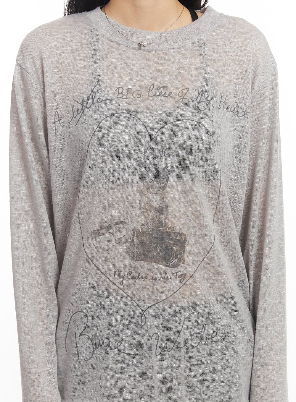 Sheer Art Graphic Long-Sleeve Top CA504