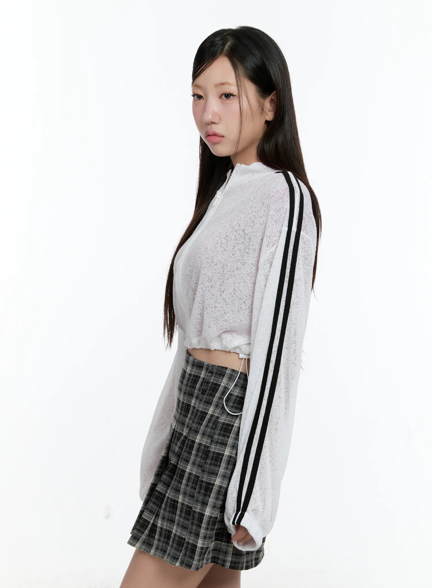 Sheer Linen Zip-Up Crop Jacket CS518