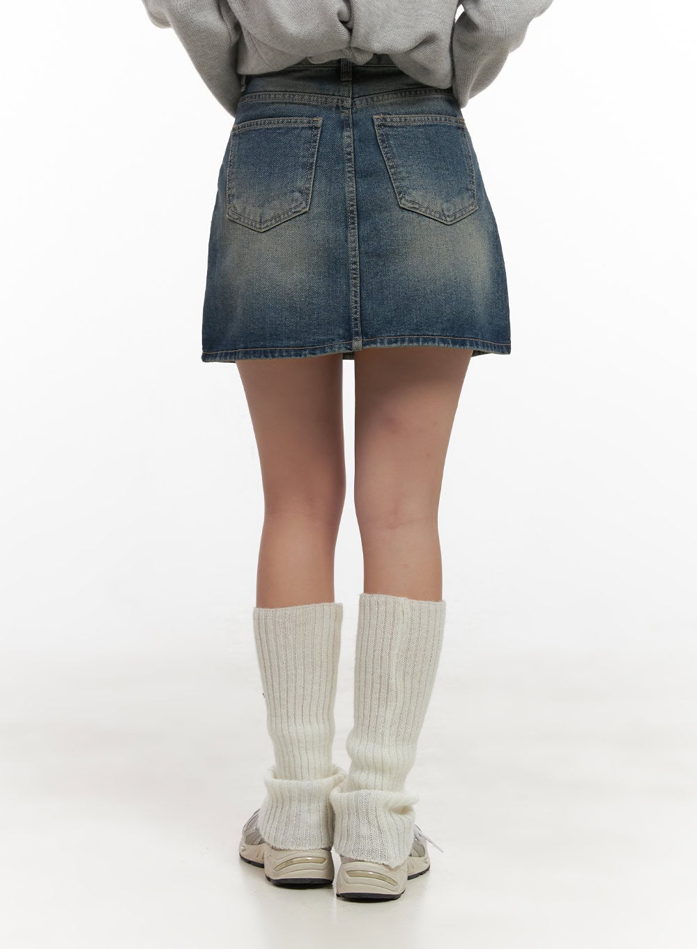 Pintuck Washed Denim Mini Skirt CD416