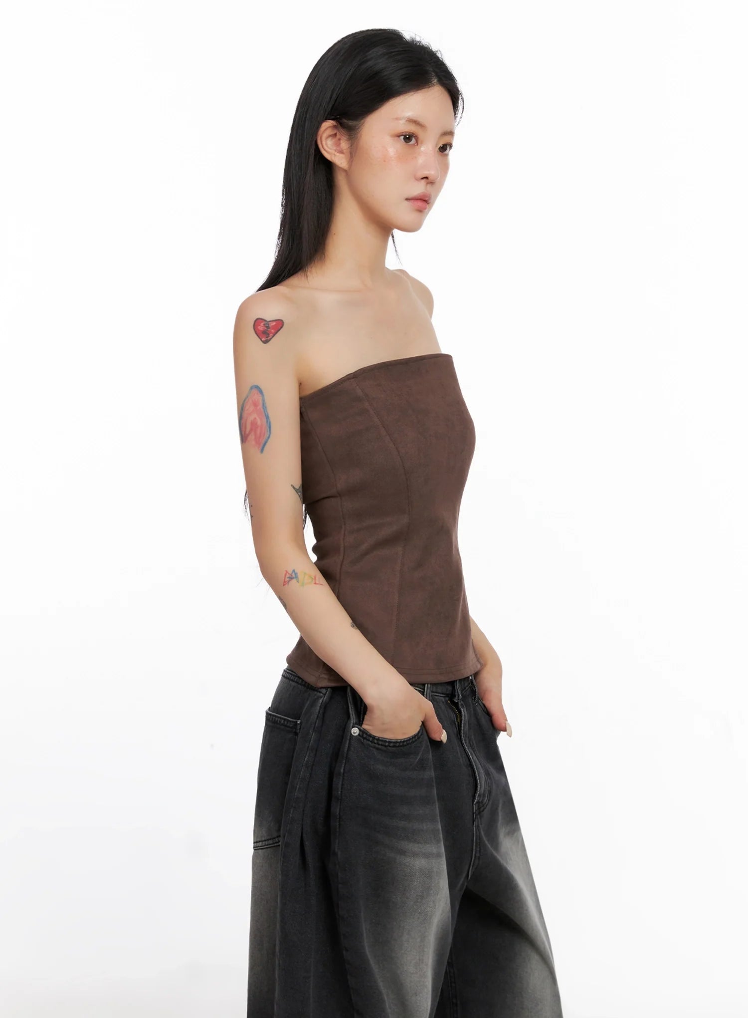 Faux Suede Tube Top IS508