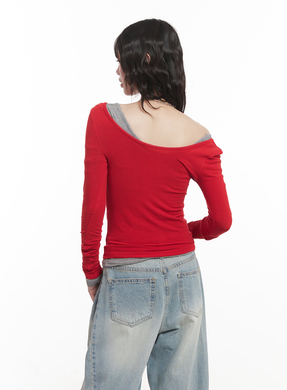 Wool-Blend One-Shoulder Long Sleeve Top CM520