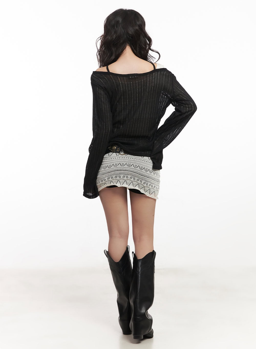 String Mesh Off-Shoulder Sweater CA521