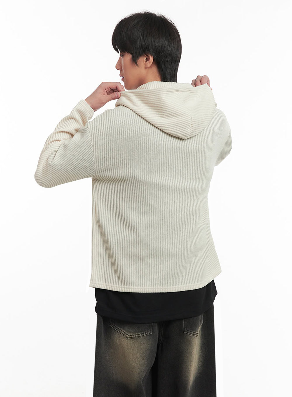 Men's Ribbed Knit Graphic Hooded Jacket IA511