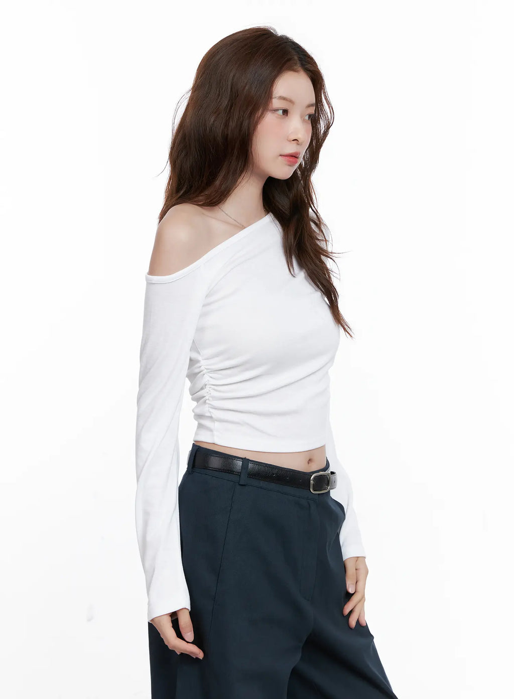 Asymmetric Off-Shoulder Ruched Top CG521