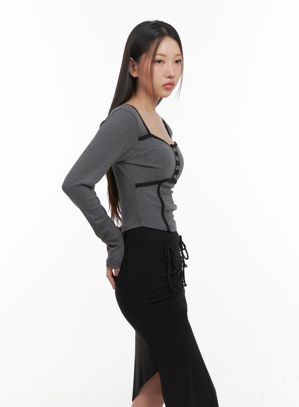 Hook and Eye Detail Crop Top CD411