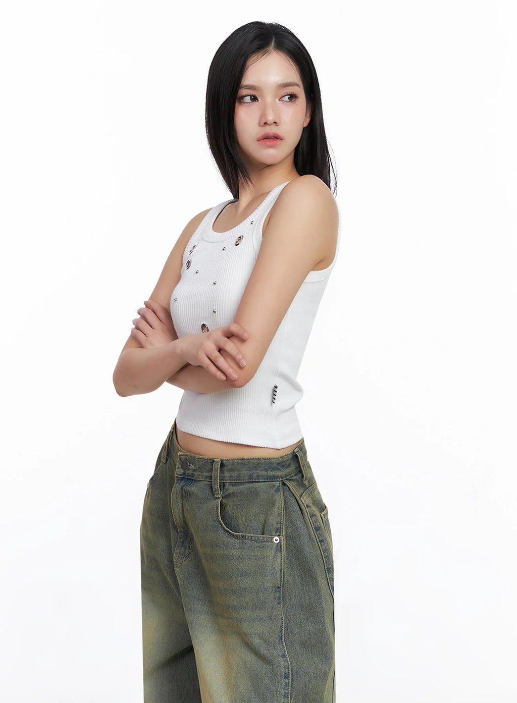 Ribbed Eyelet Slim-Fit Tank Top IS525
