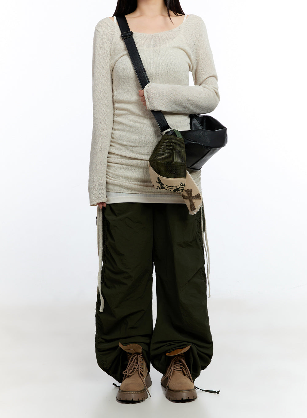 Shirred String Long-Sleeve Mini Dress IU503