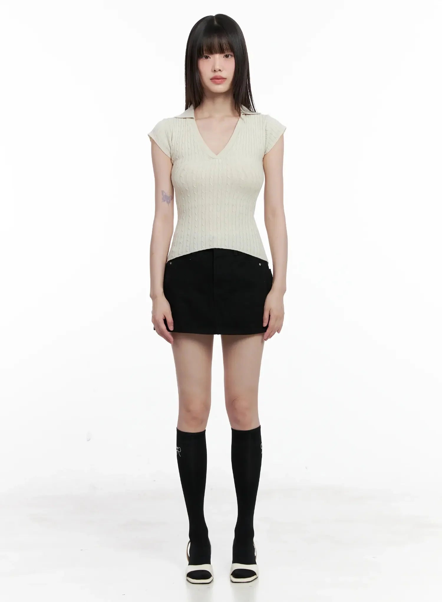 Rhinestone Heart Knee-High Socks IL531