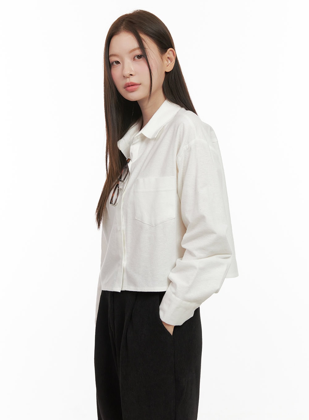 Collared Cropped Button-Down OD412