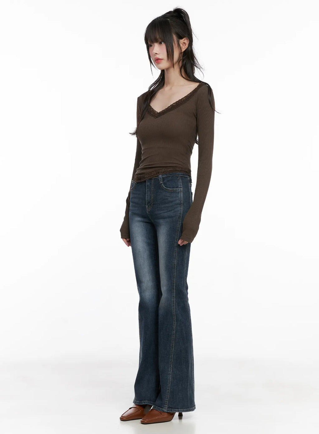 Slim Ribbed Lace Trim Top CG519