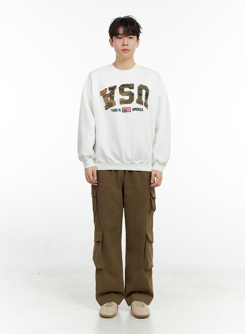 Men's Camo Patch Crewneck Sweatshirt IN422