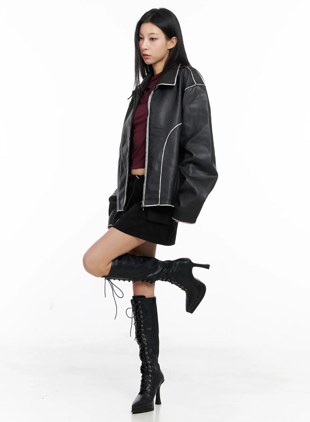 Oversized Faux Leather Jacket CC1109
