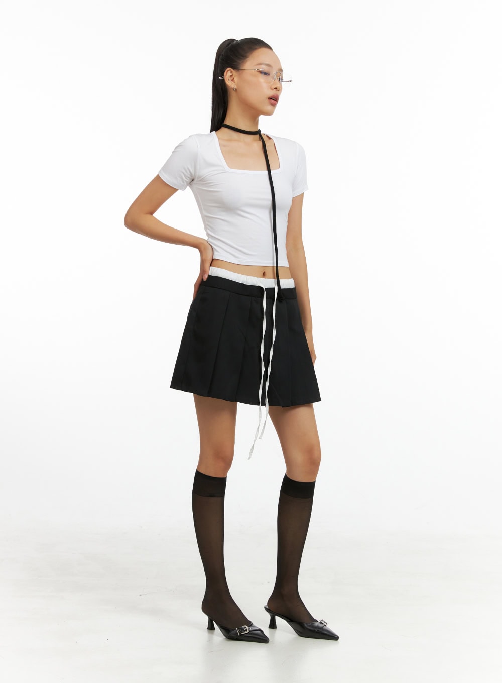 Pleated Bandeau Layered Mini Skort IG405