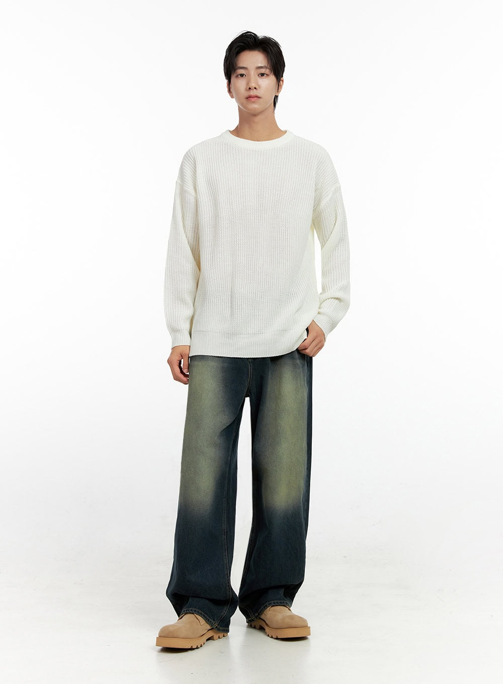 Men's Vintage Wash Wide-Leg Jeans IN411
