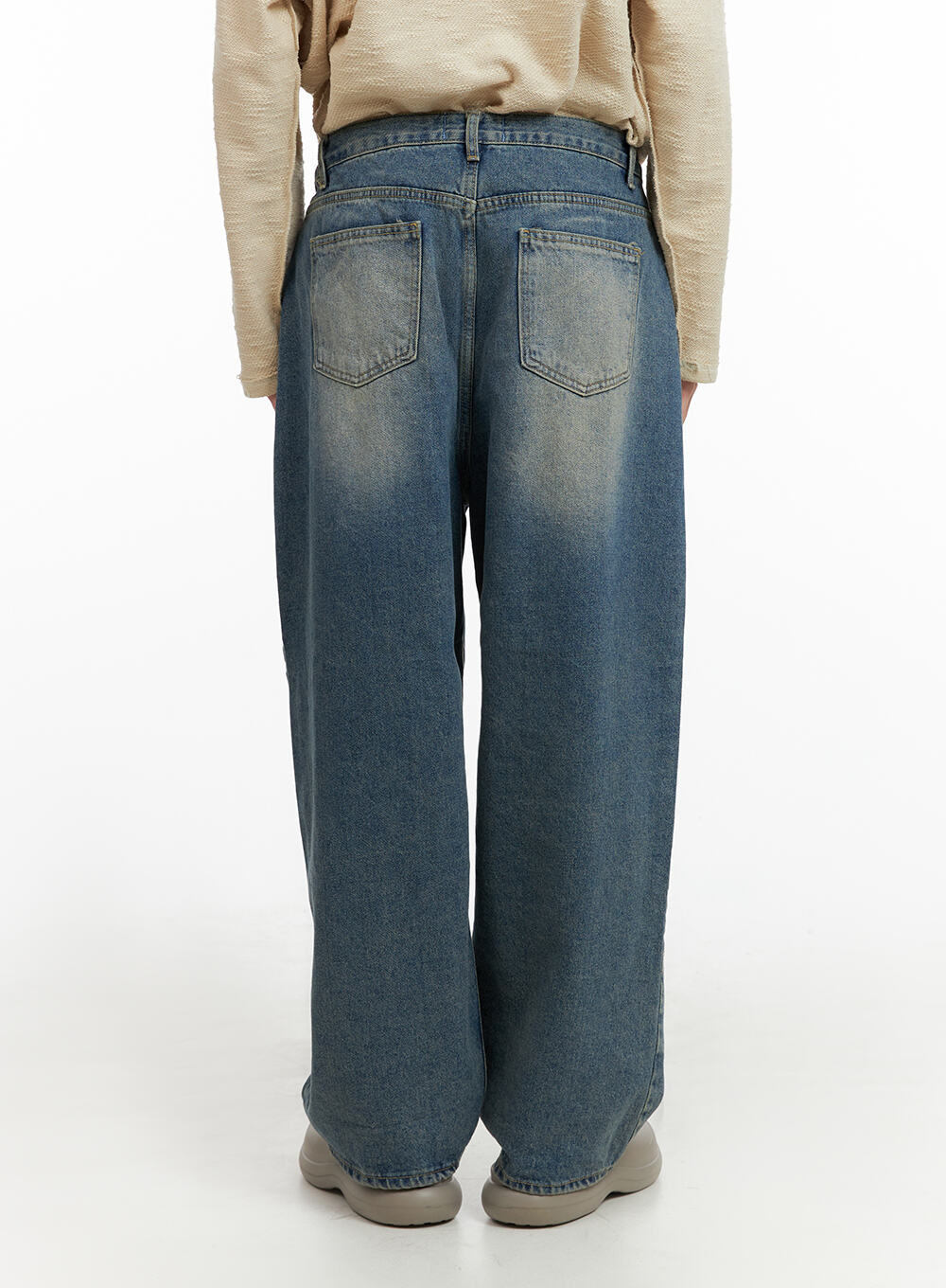 Men's Washed Pintuck Baggy Jeans IA402