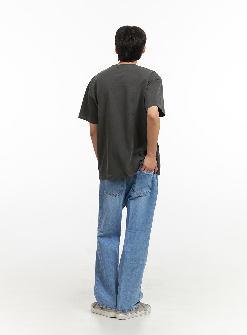 Men's Cotton Washed Round Neck T-Shirt (Black) IY431