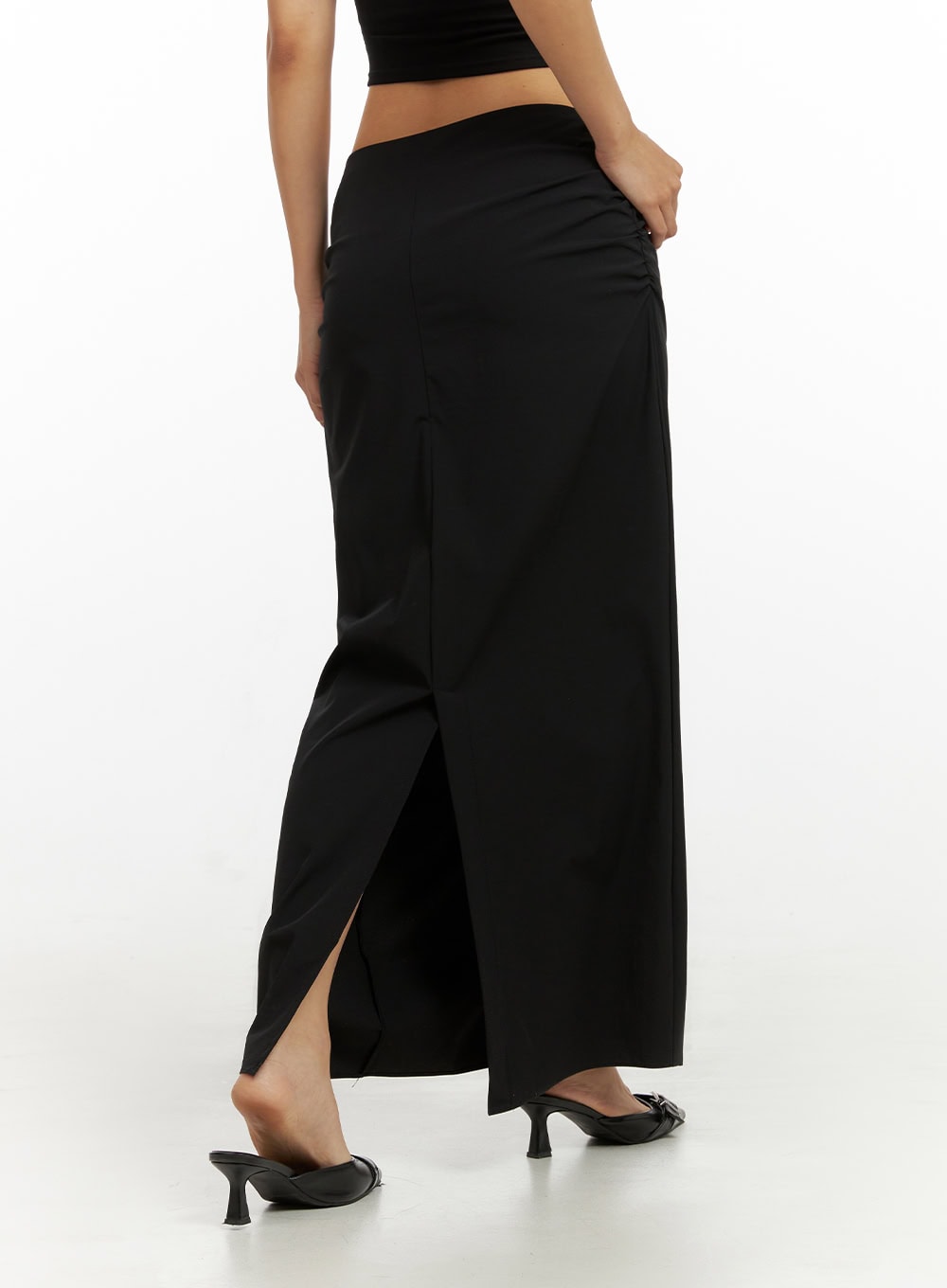 Shirred Solid Maxi Skirt IU412